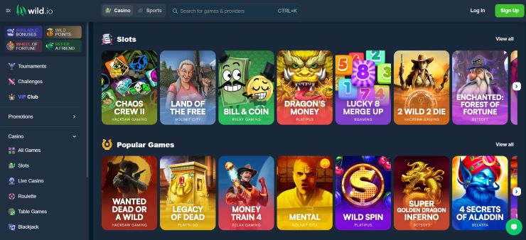 Wild.io - one of the best online casinos that accept LTC