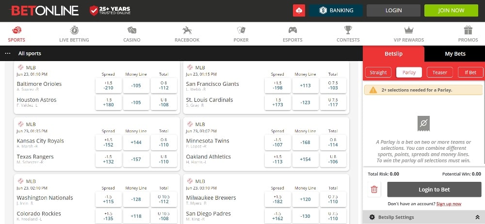 best MLB betting sites - BetOnline list of MLB games