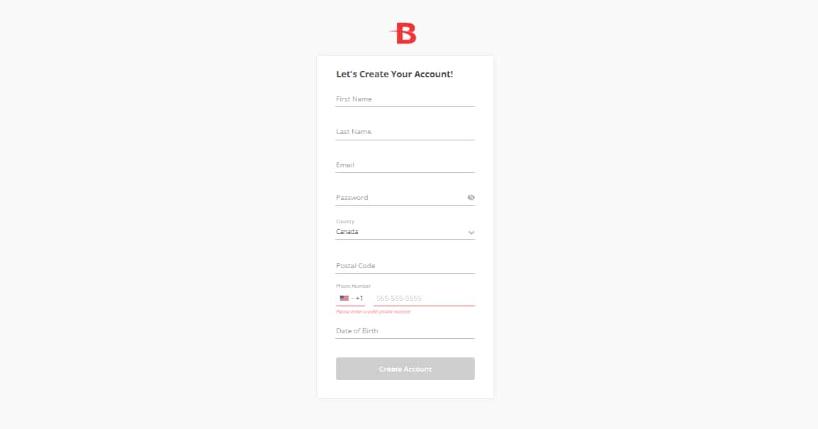 BetOnline registration form