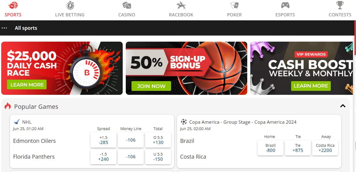 BetOnline sports bonuses and popular betting events