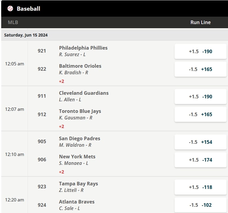 examples run line bets in mlb baseball betting
