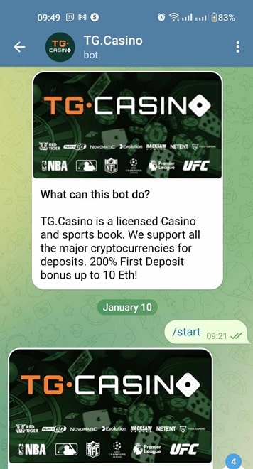 Join TG Casino on Telegram app and access Telegram casino bot