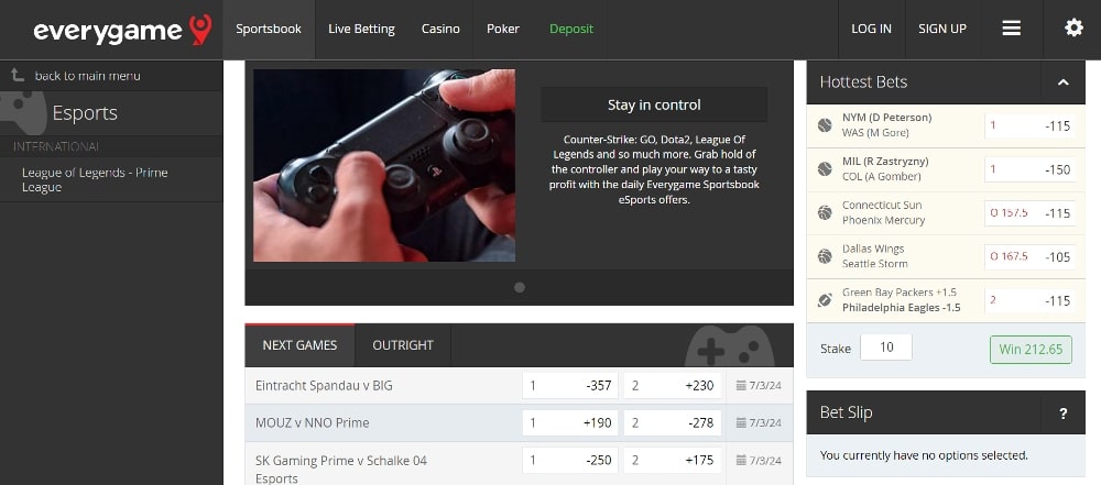 Everygame esports betting section