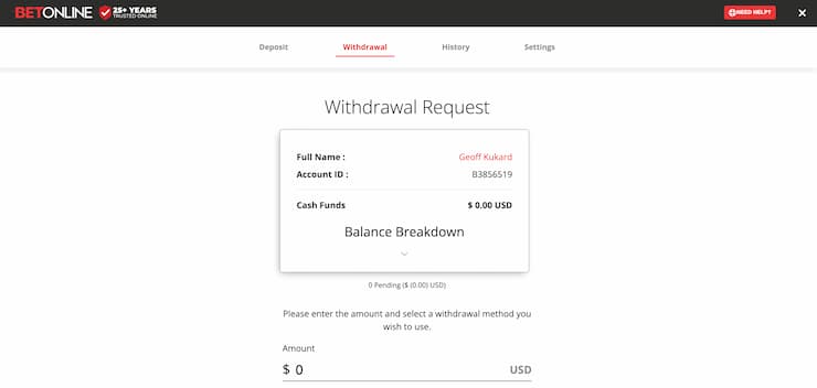 BetOnline withdrawal payment methods