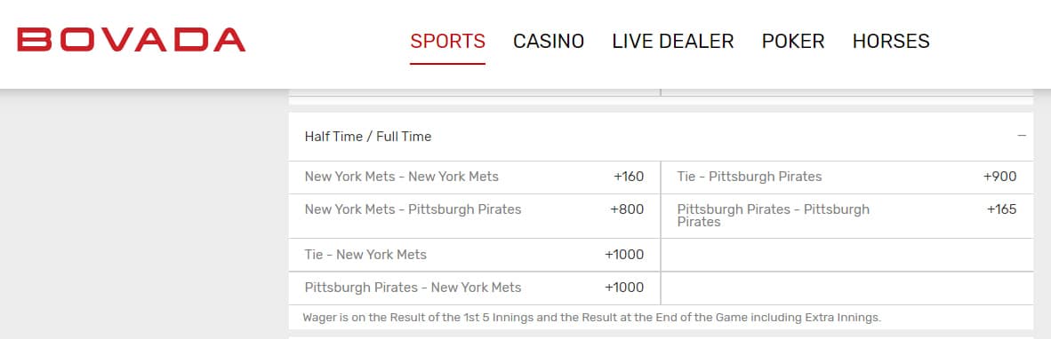 Bovada double result baseball market example