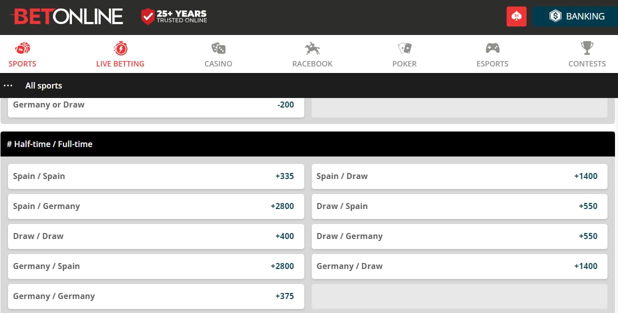 What does halftime/fulltime mean in betting - BetOnline ht ft odds