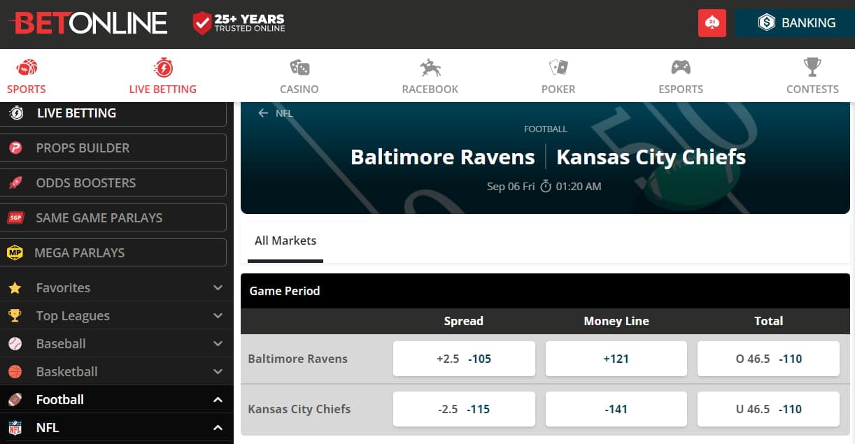 over under betting nfl points example