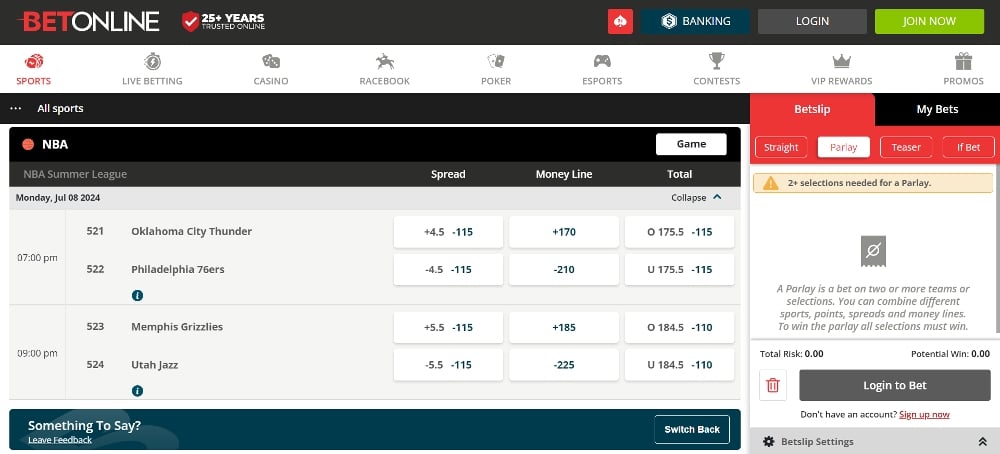 BetOnline alternate spread NBA odds screenshot