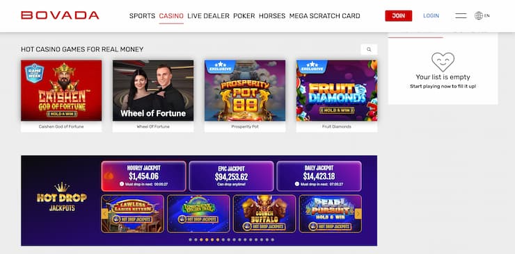 no limit casinos - Bovada homepage