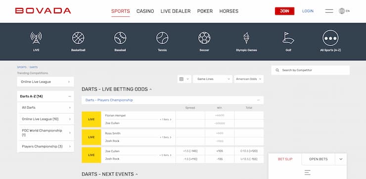 Bovada - top darts betting site