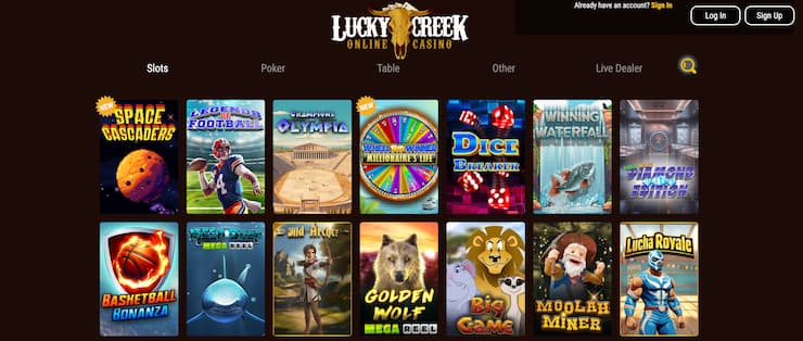 Lucky Creek Casino homepage - the best Tennessee online casinos 