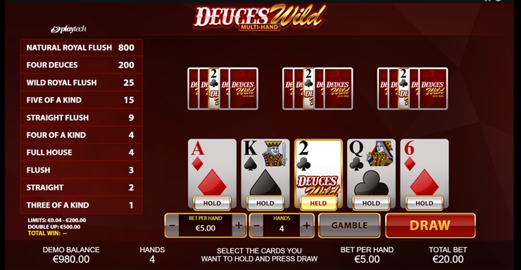 Deuces Wild video poker game