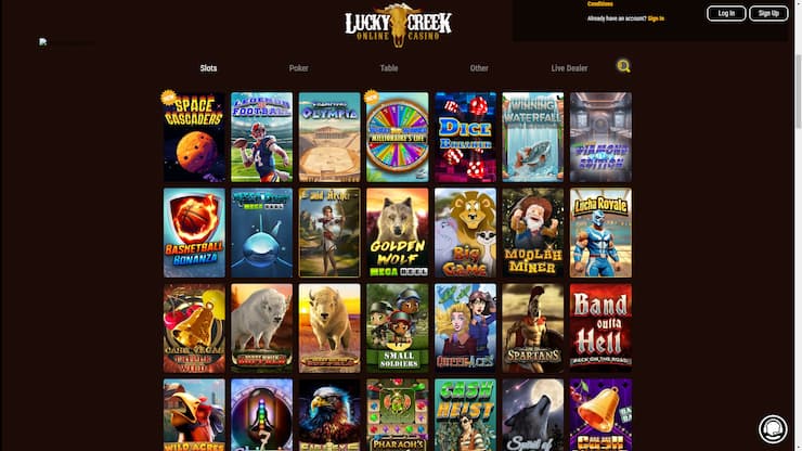 Lucky Creek - one of the best $10 minimum deposit casinos