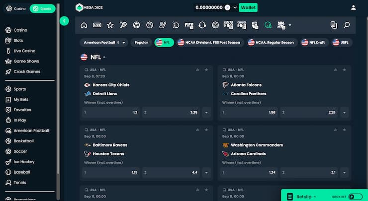 Ethereum betting sites Mega Dice NFL odds