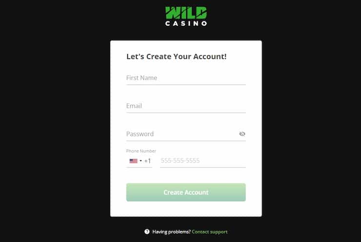 Wild Casino registration form