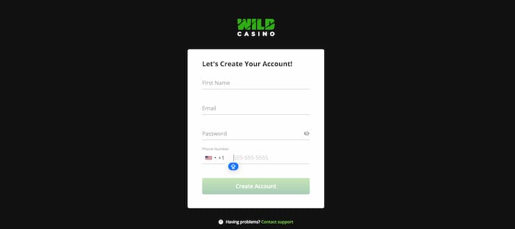 Step 2 Wild casino details registration