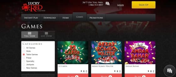 top blackjack online casinos - table games section at Lucky Red Casino