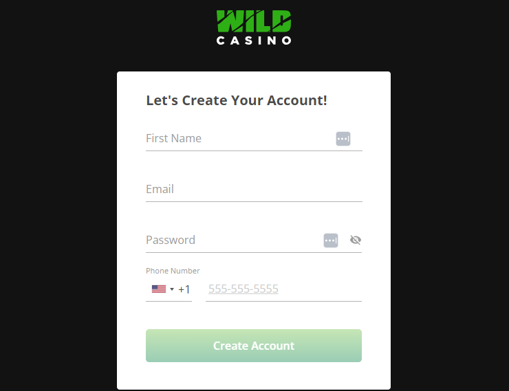 Wild Casino signup page