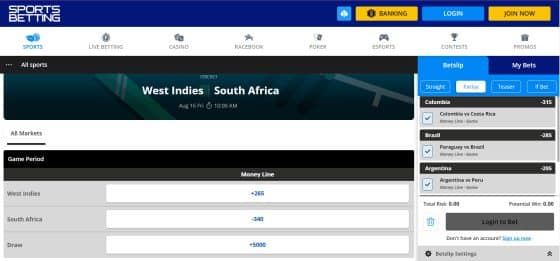 cricket betting sites odds at Sportsbetting.ag