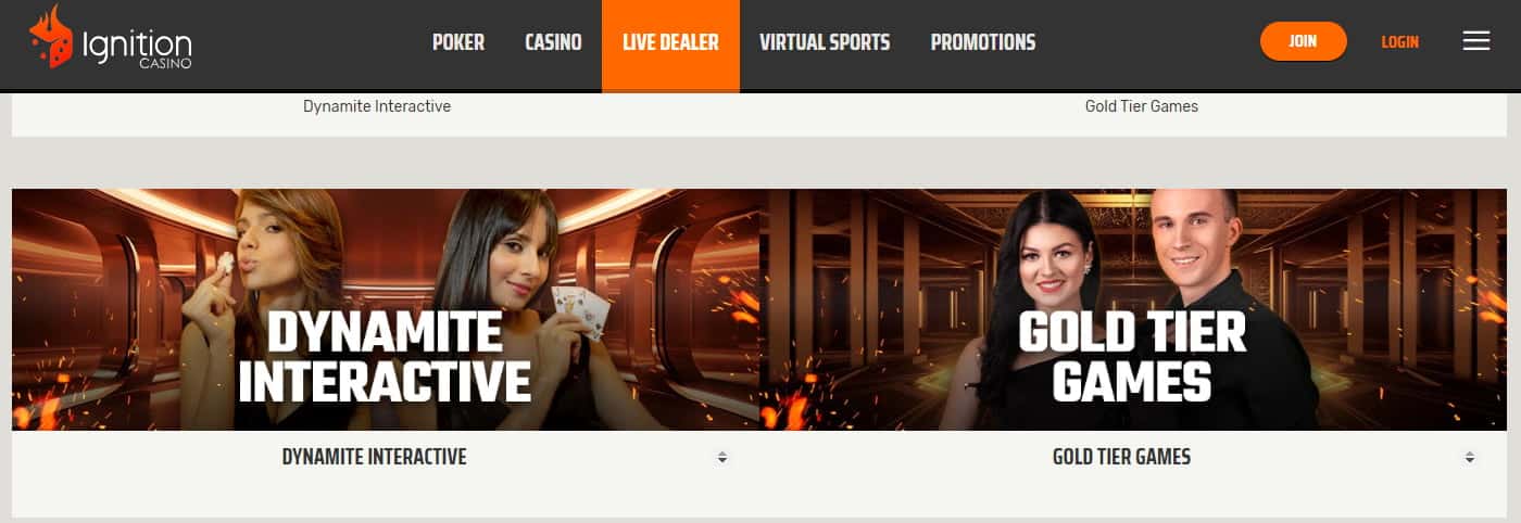 Ignition Casino live dealer section