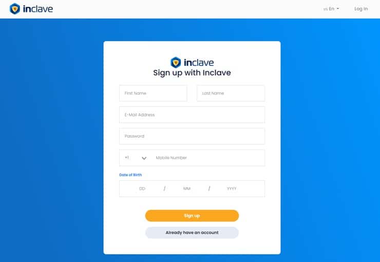 create your Inclave casino login account