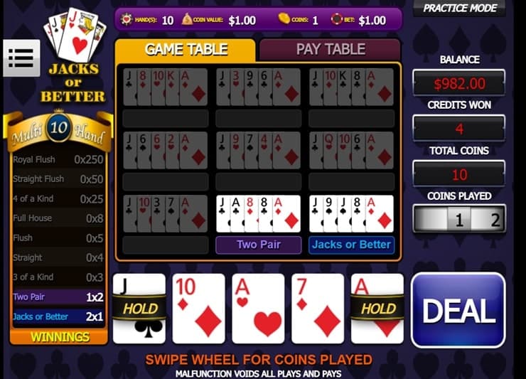 Jacks or Better video poker game