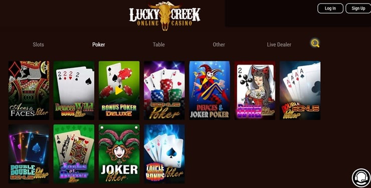 Lucky Creek casino video poker gambling site