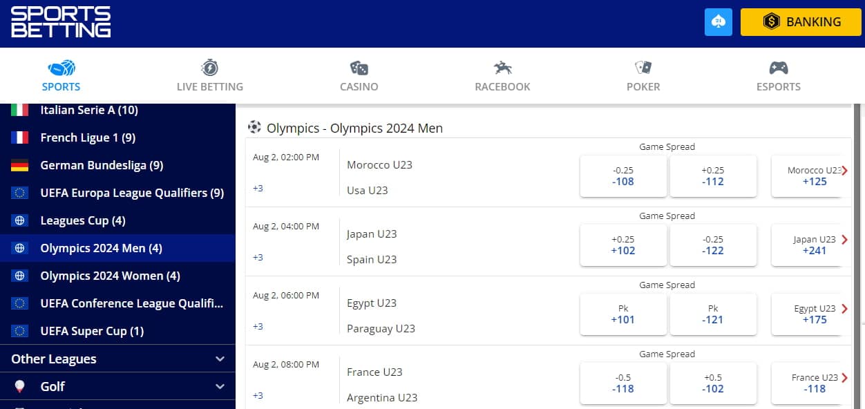 top rated mls betting sites - Sportsbetting.ag soccer Olympics odds