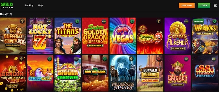 Wild Casino slot games section