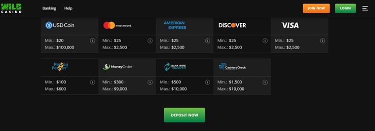 Wild Casino deposit options