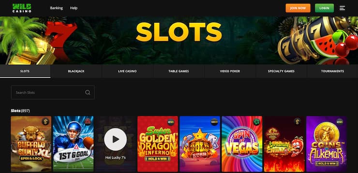 Wild Casino slot games section