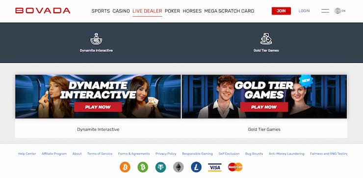 The best Vanilla Visa casinos - Bovada homepage 