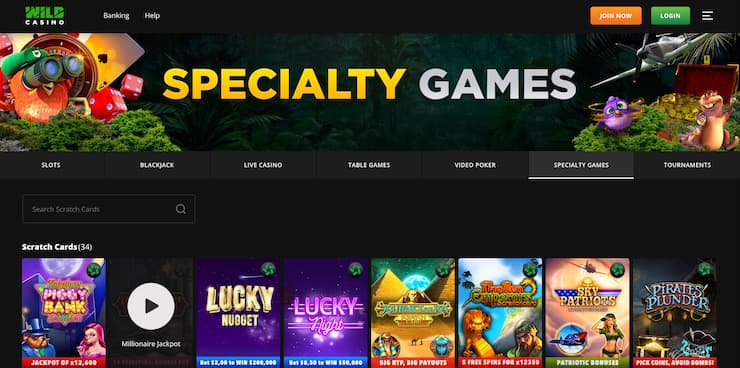 Wild Casino specialty games page