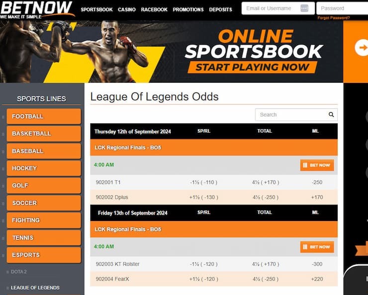 BetNow - on of the best sites for betting on League of Legends