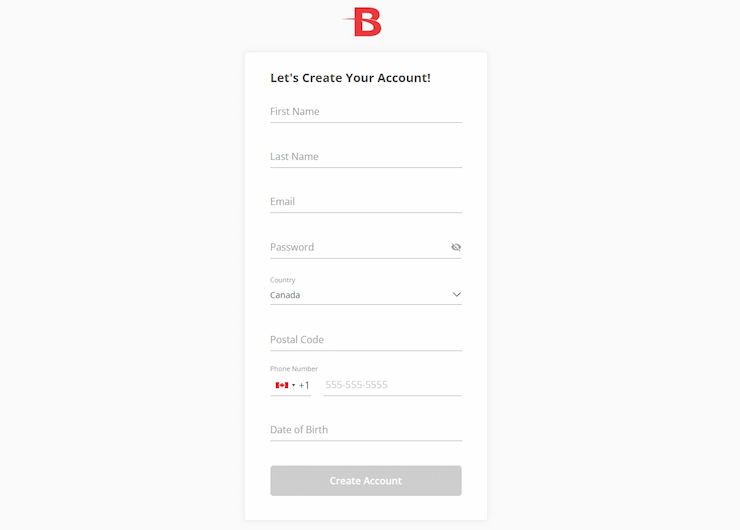 BetOnline registration form