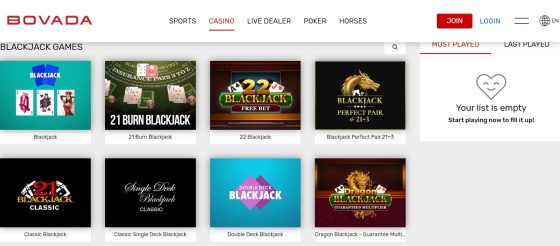 Bovada - top live blackjack online casino