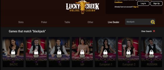 Lucky Creek - top rated live delaer blackjack casino