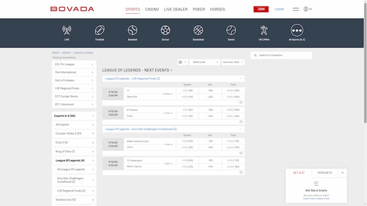 Bovada - trusted League of Legends betting site