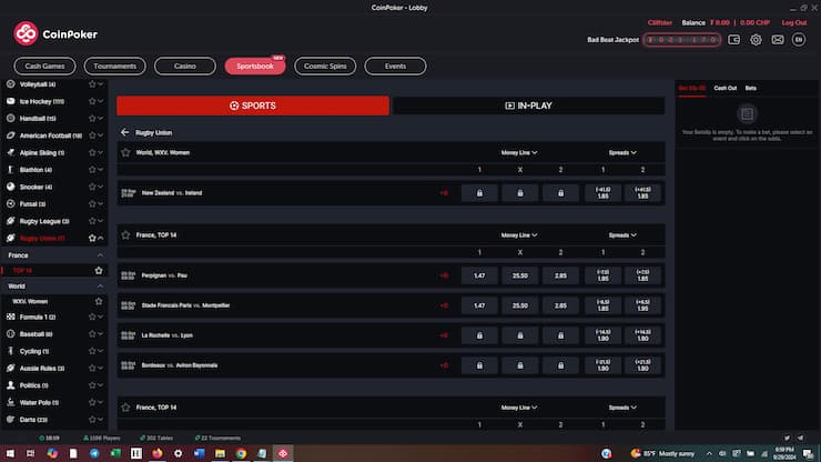 CoinPoker - one of the best rugby online sportsbooks