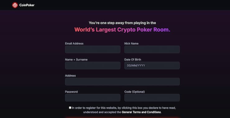 Fill out your details at Coinpoker