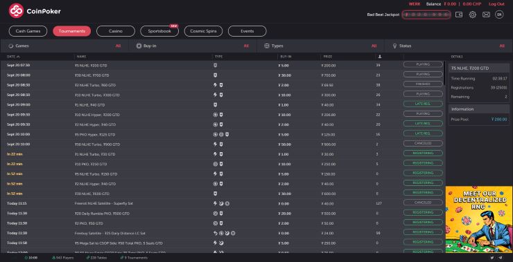 Coinpoker offers excellent chances to partake in poker tournaments