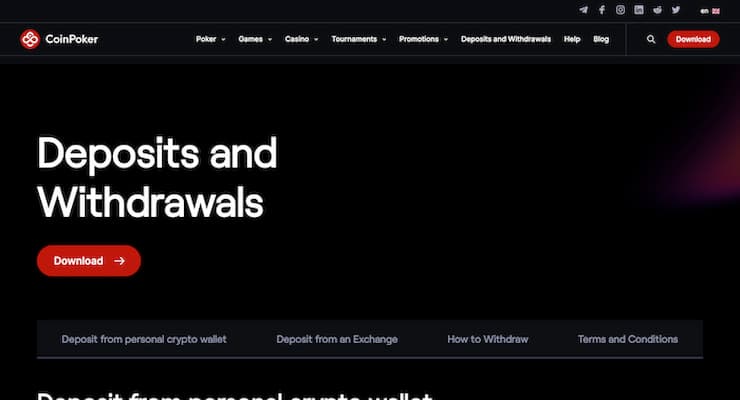 Deposit or withdraw funds at Coinpoker