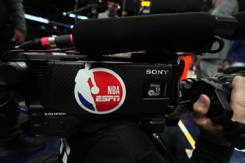 Detail view of the ESPN camera before game.