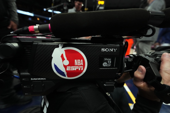 Detail view of the ESPN camera before game.