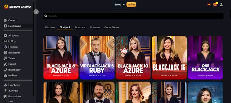 live casino games at Instant Casino