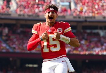 Kansas City Chiefs quarterback Patrick Mahomes (15) during his pregame.