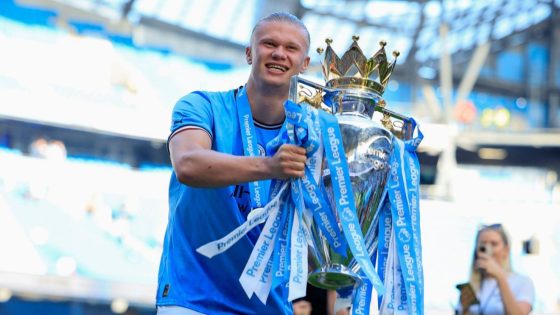 Manchester City Ace Erling Haaland Celebrating Premier League Win