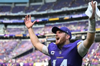 Minnesota Vikings quarterback Sam Darnold (14) reacts after the game against the San Francisco 49ers.