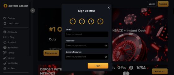 Instant Casino registration form