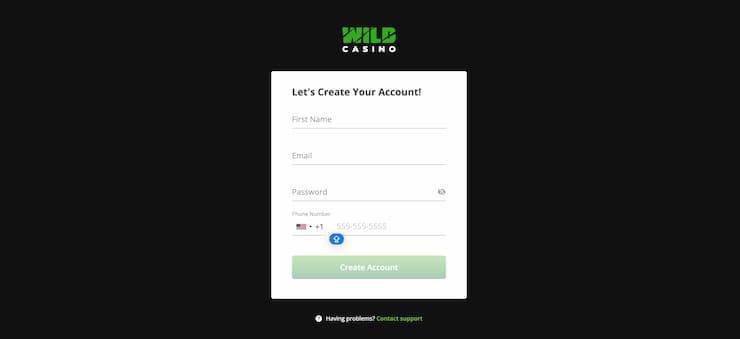 Wild Casino account registration